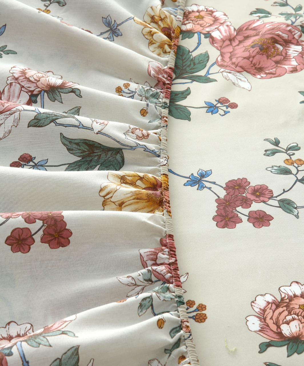 Fitted Bed Sheet-Vintage Garden Fitted Sheets Apricot