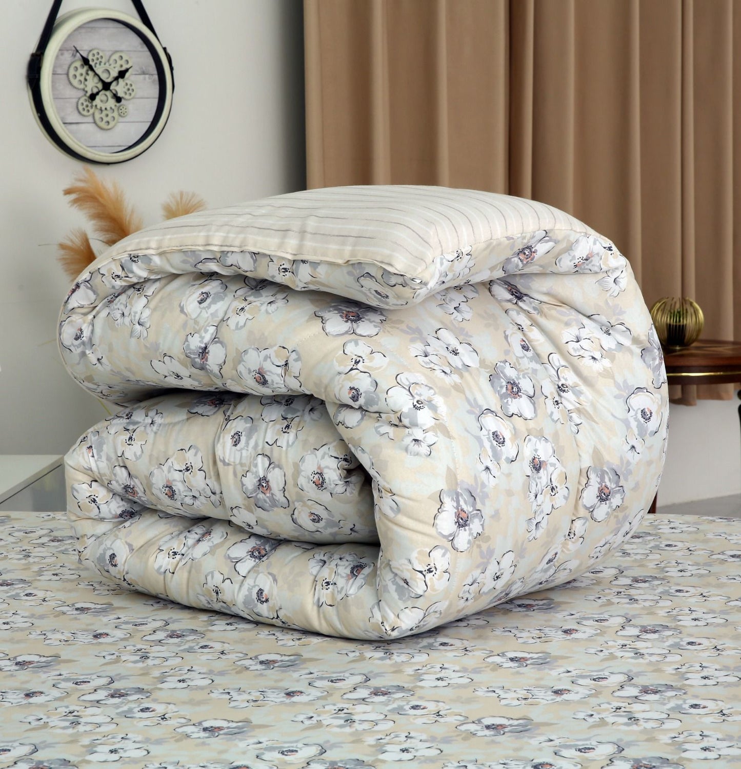 8 PCs Winter Razai Set-Buttercup Comforters Apricot