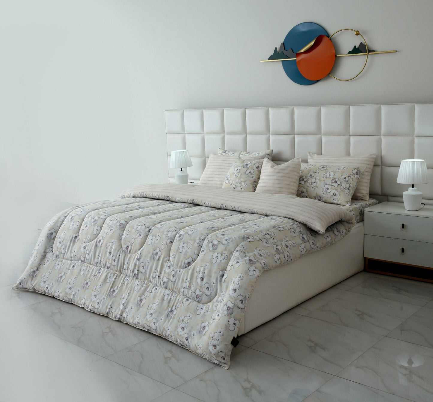 8 PCs Winter Razai Set-Buttercup Comforters Apricot