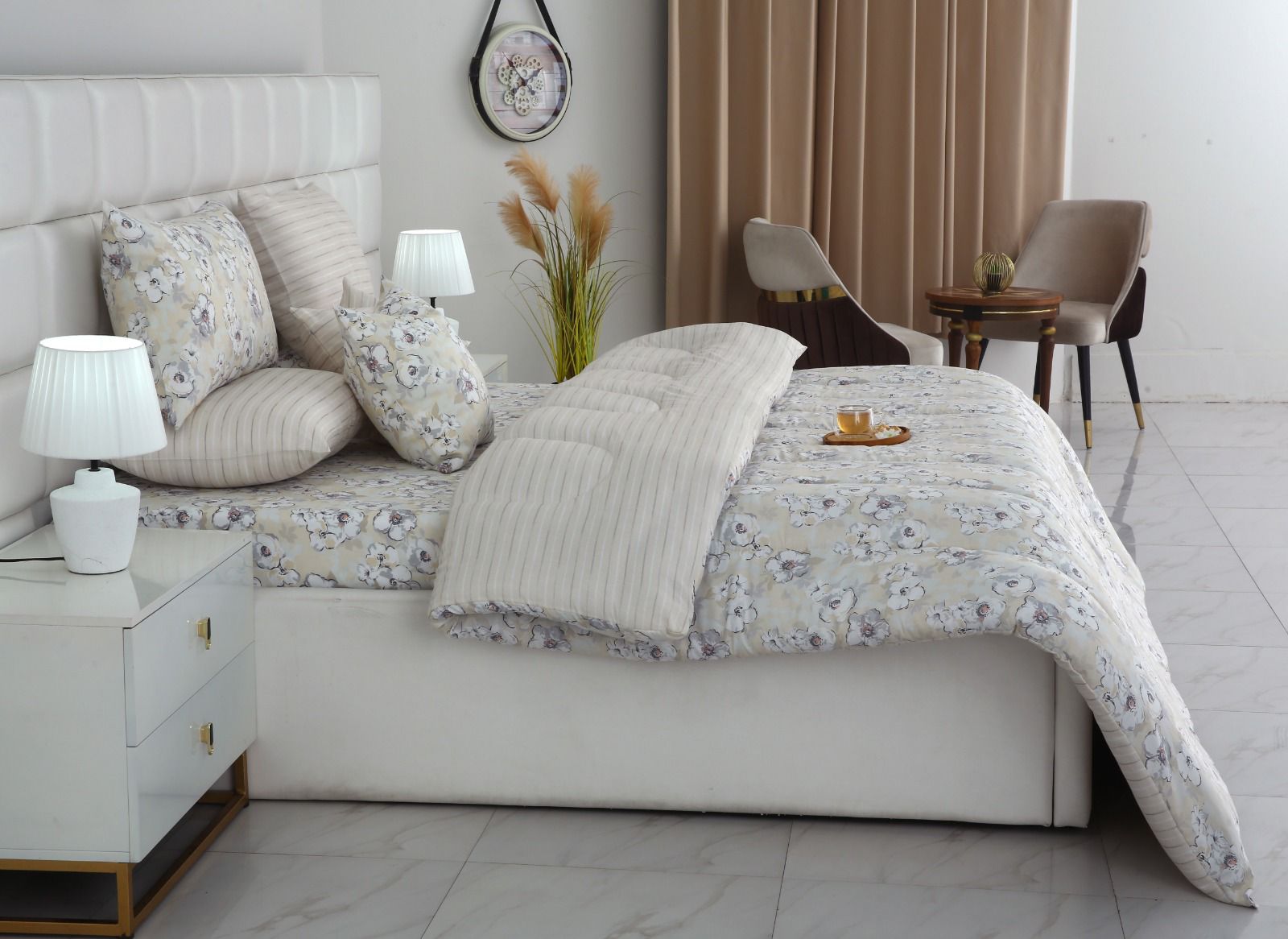 8 PCs Winter Razai Set-Buttercup Comforters Apricot