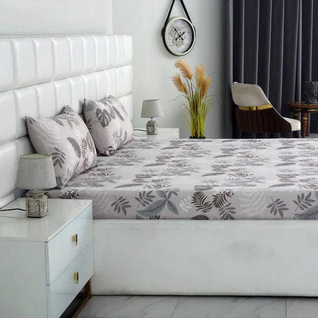 2Pcs Single Bed Sheet-Leaf Style single bed sheet Apricot