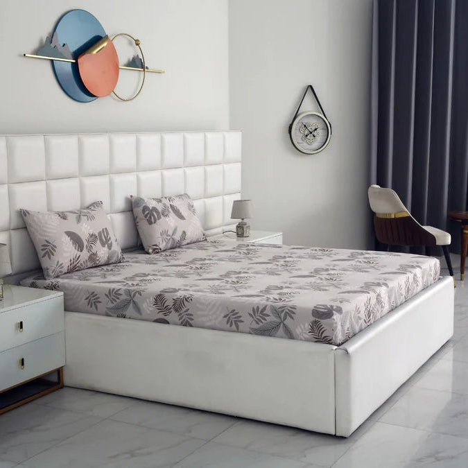 3 PCs Double Bed Sheet-Leaf Style BED SHEET Apricot