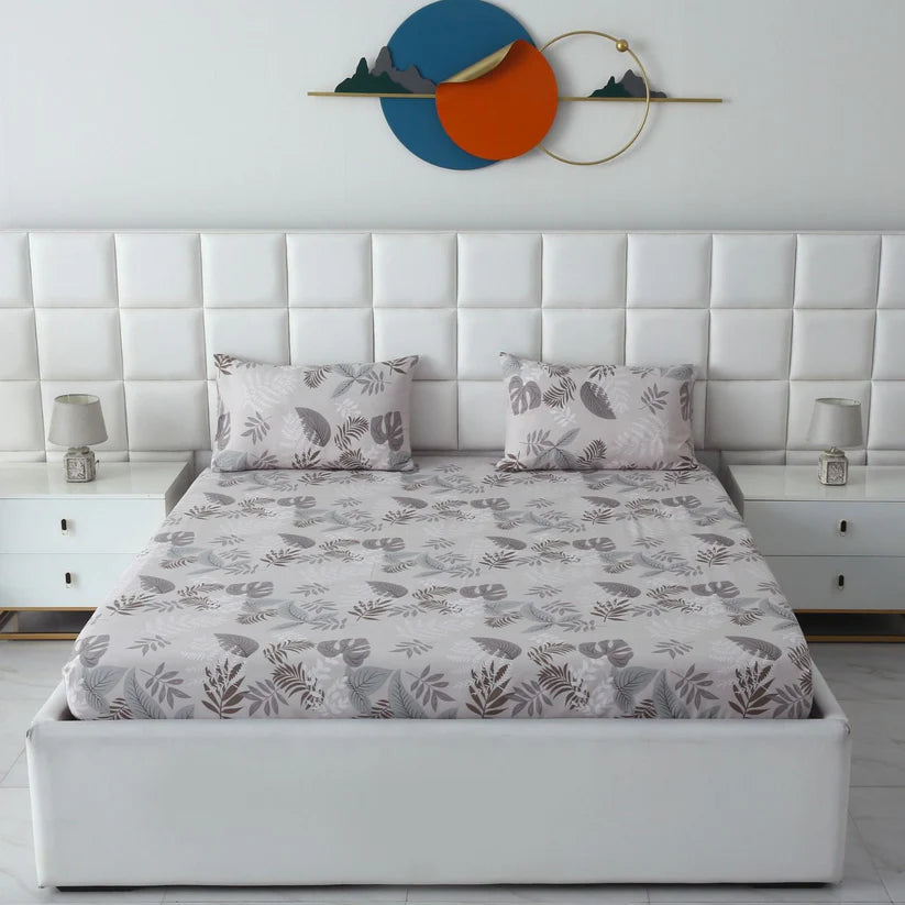 3 PCs Double Bed Sheet-Leaf Style BED SHEET Apricot