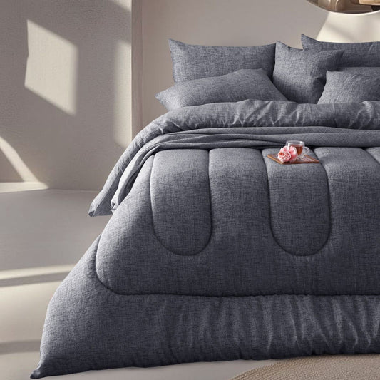 8 PCs Winter Razai Set-Grey Texture Comforters Apricot