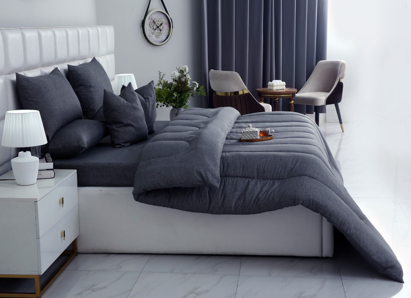 8 PCs Winter Razai Set-Grey Texture Comforters Apricot