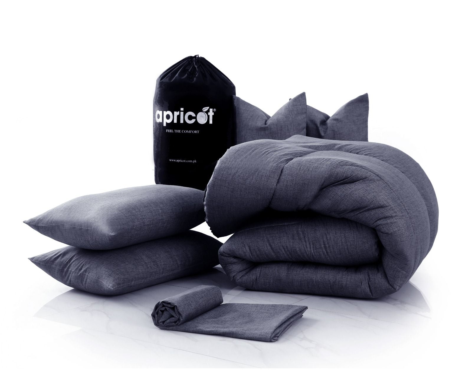 8 PCs Winter Razai Set-Grey Texture Comforters Apricot