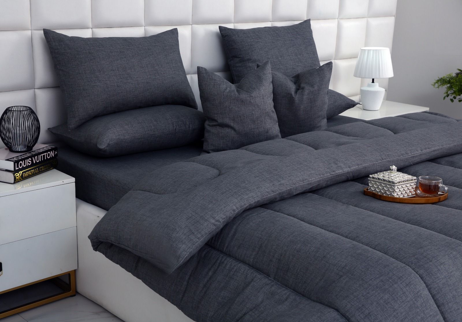 8 PCs Winter Razai Set-Grey Texture Comforters Apricot