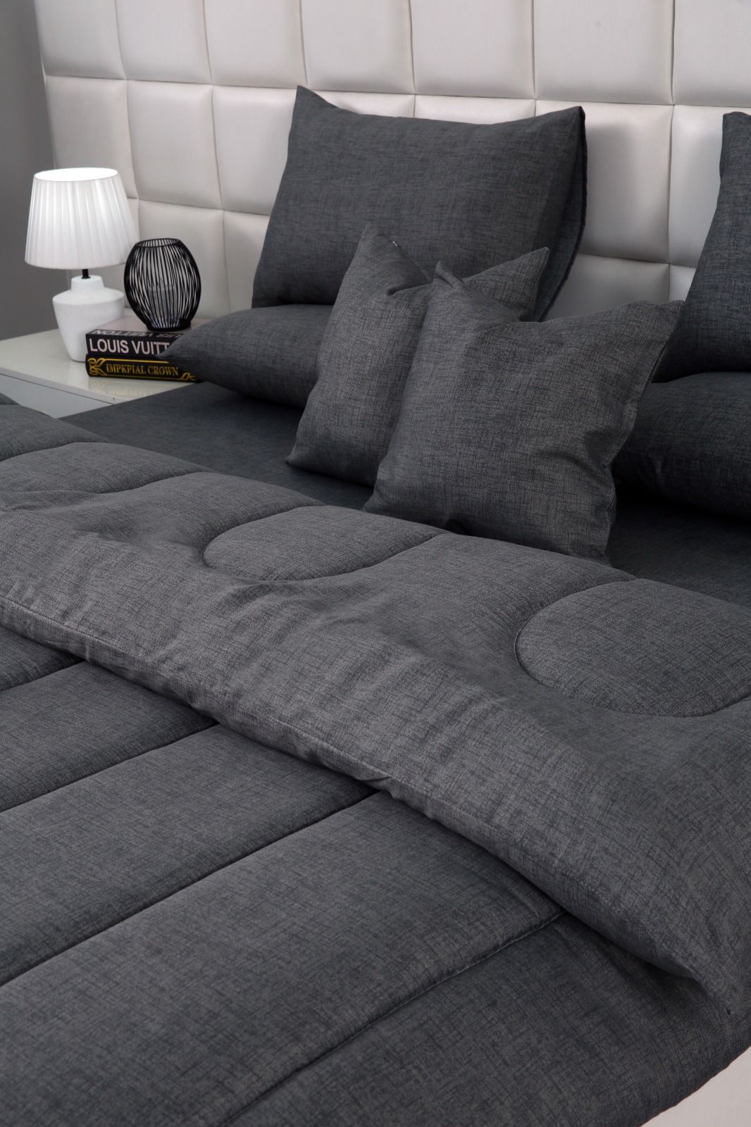 8 PCs Winter Razai Set-Grey Texture Comforters Apricot