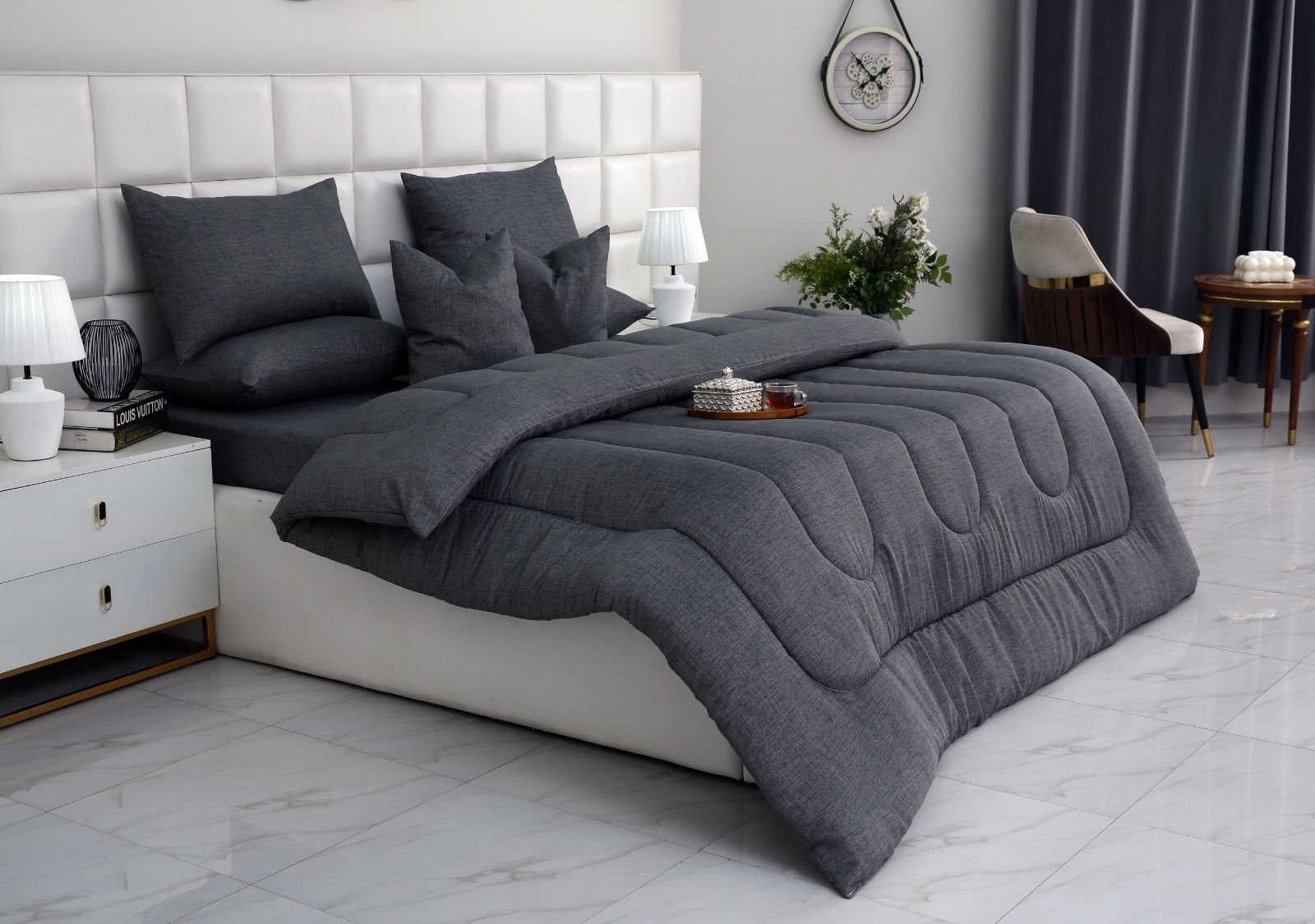 8 PCs Winter Razai Set-Grey Texture Comforters Apricot