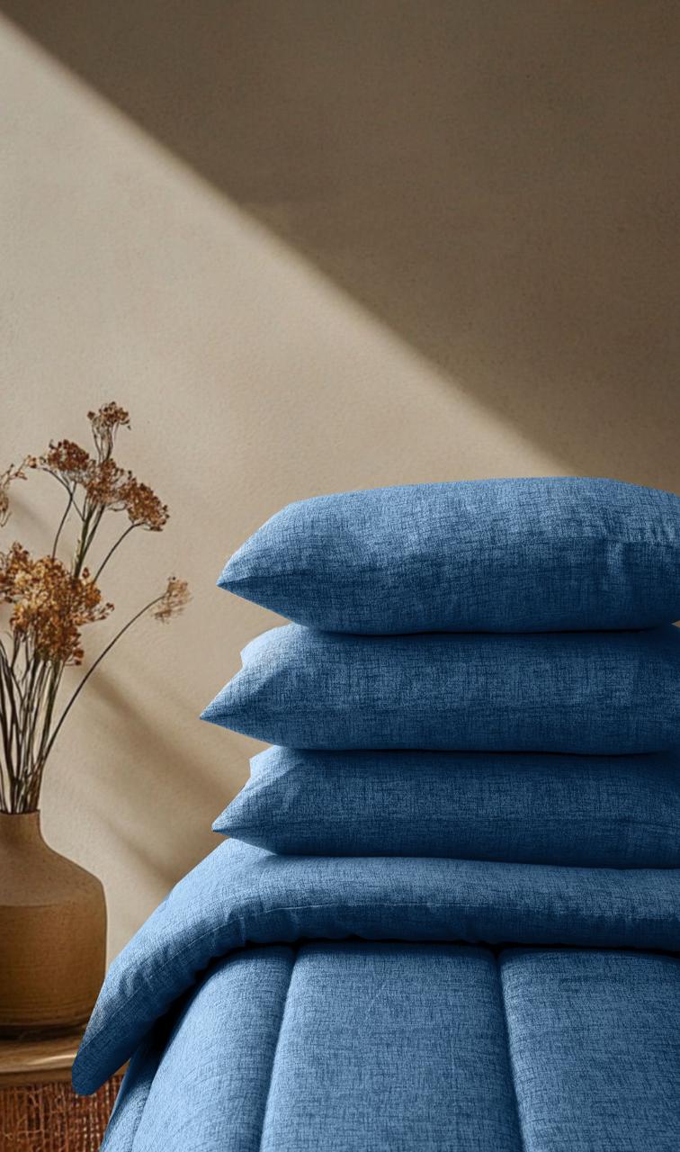 8 PCs Winter Razai Set-Blue Texture Comforters Apricot