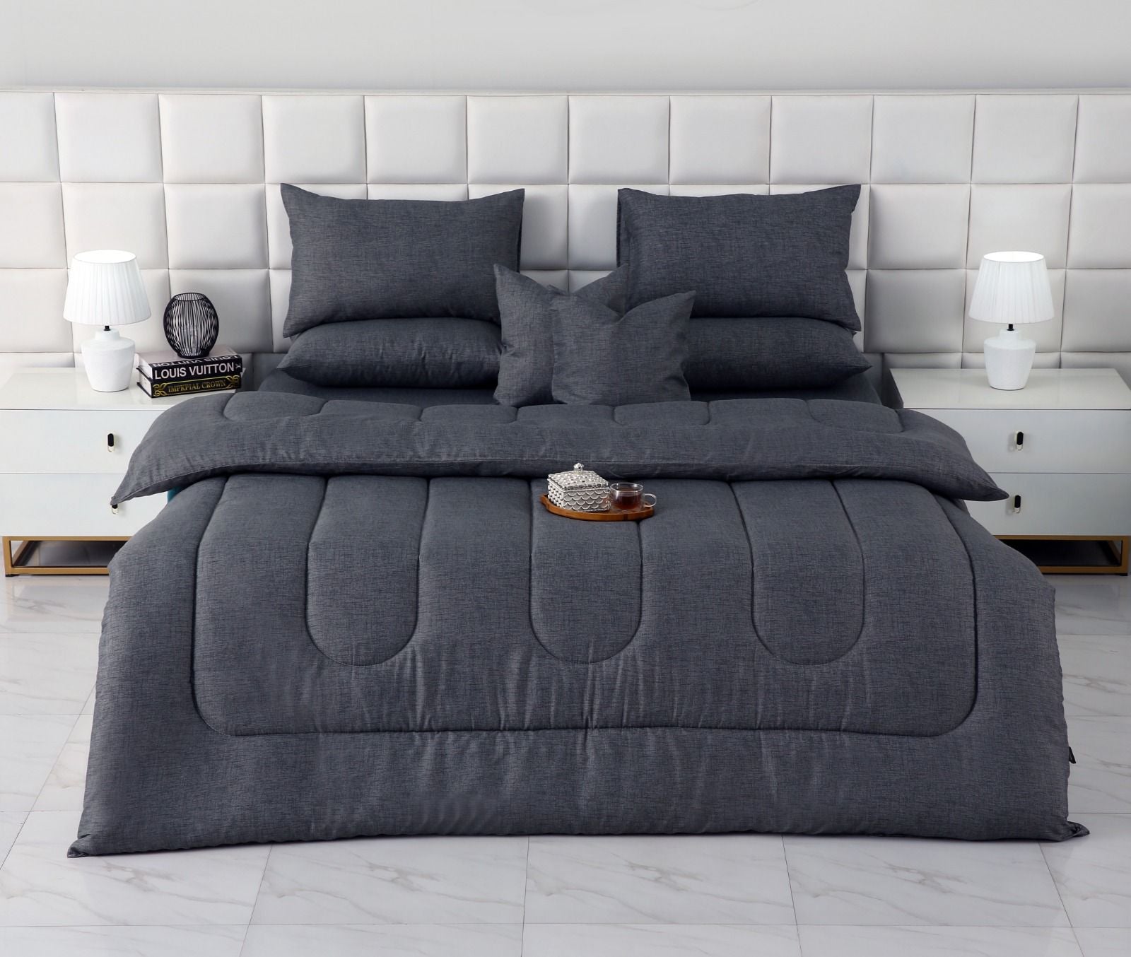 8 PCs Winter Razai Set-Grey Texture Comforters Apricot