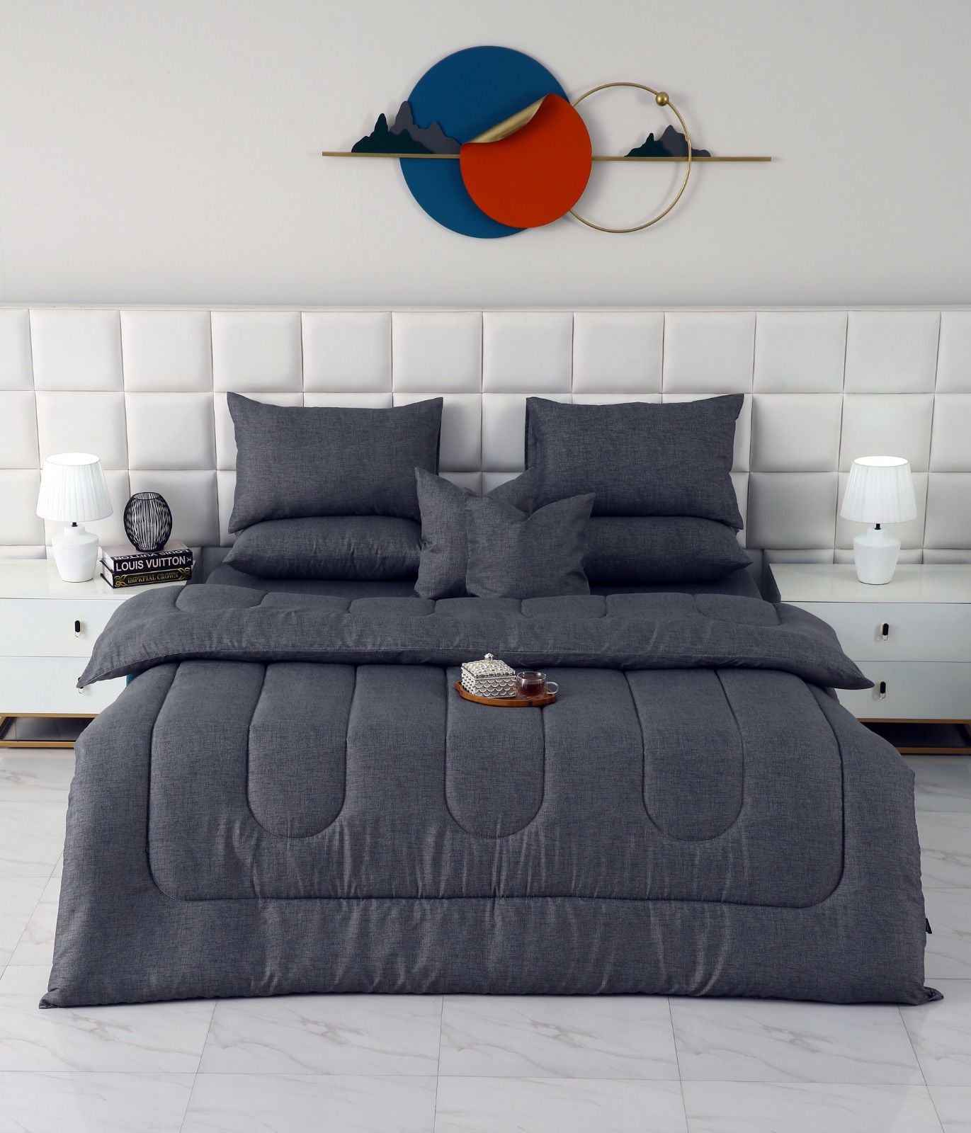 8 PCs Winter Razai Set-Grey Texture Comforters Apricot