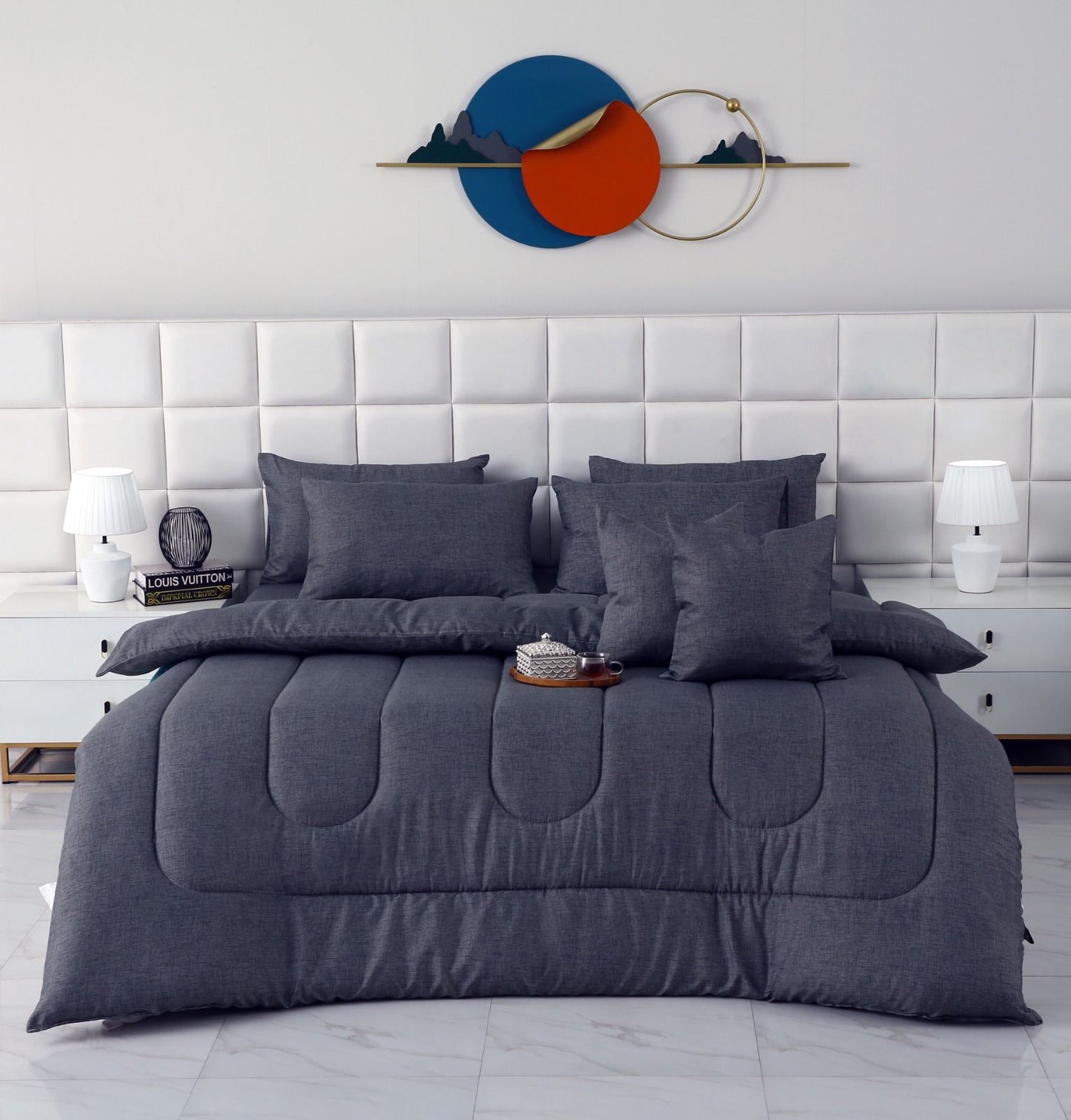 8 PCs Winter Razai Set-Grey Texture Comforters Apricot