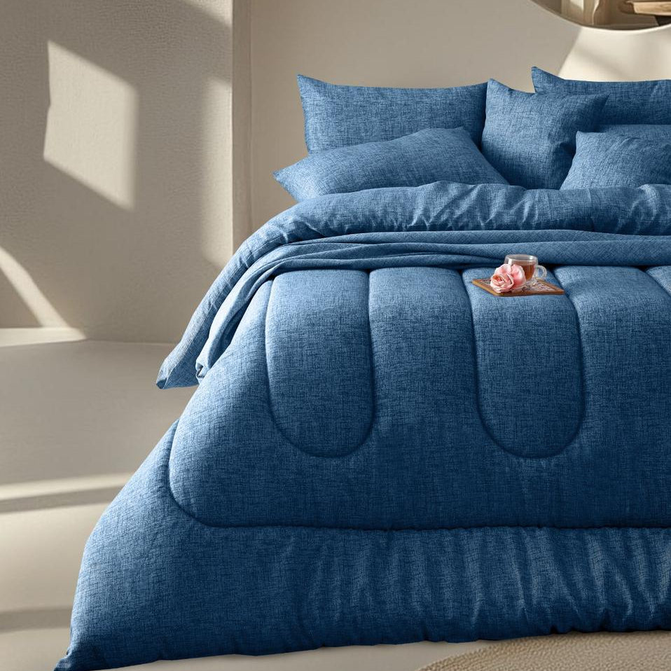 8 PCs Winter Razai Set-Blue Texture Comforters Apricot