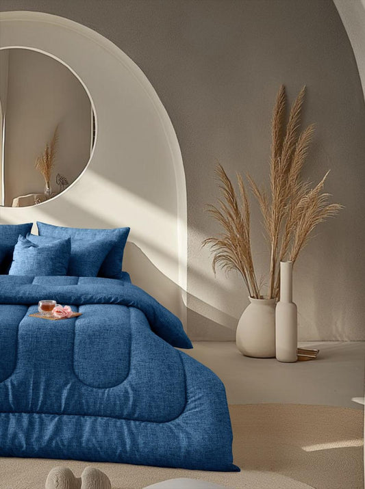 8 PCs Winter Razai Set-Blue Texture Comforters Apricot