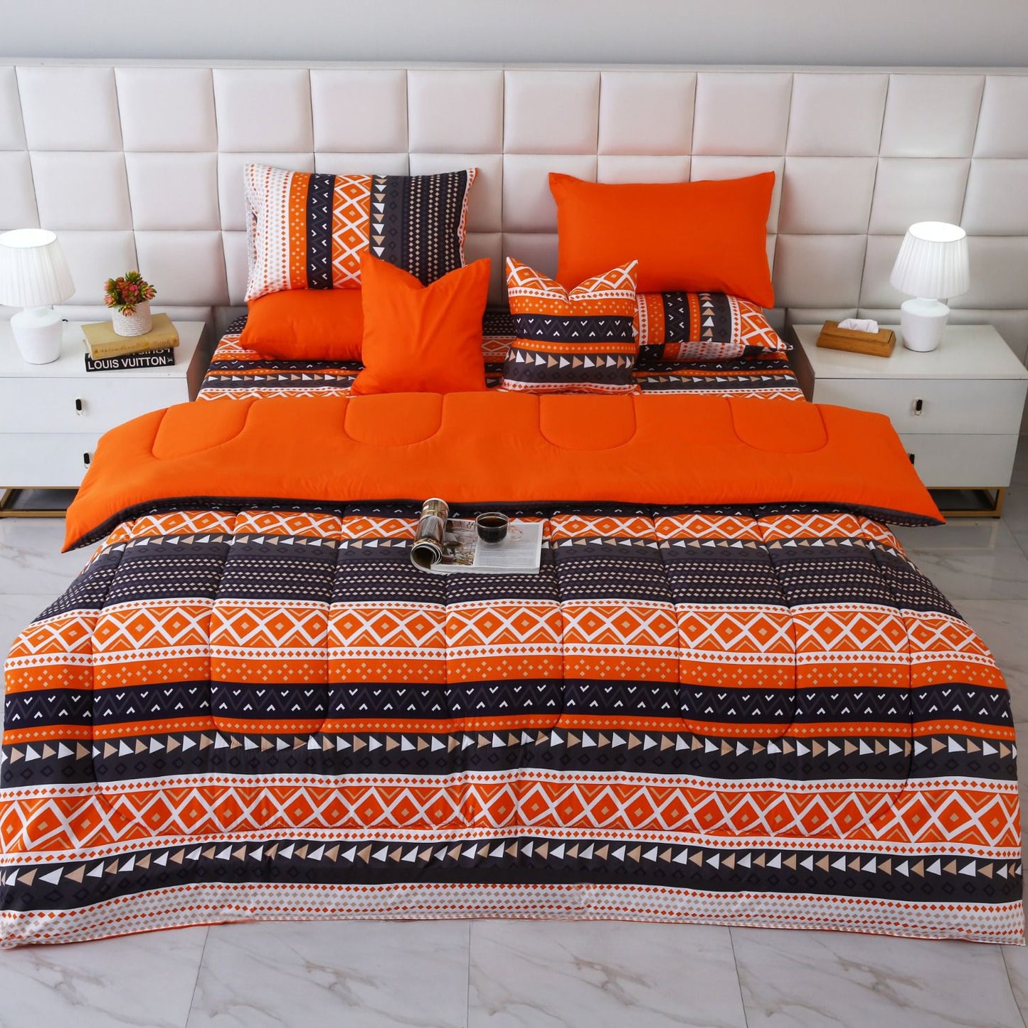 8 PCs Winter Razai Set-Mexican Style Comforters Apricot