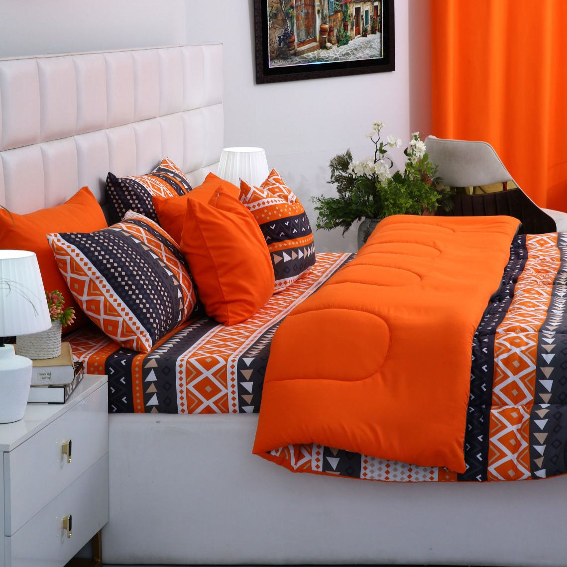 5 PCs Single Razai Set-Mexican Style Comforters Apricot
