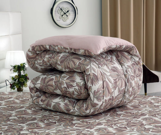 1 PC Single Razai-Buds Floral(With Pastel Pink Reverse) Comforters Apricot