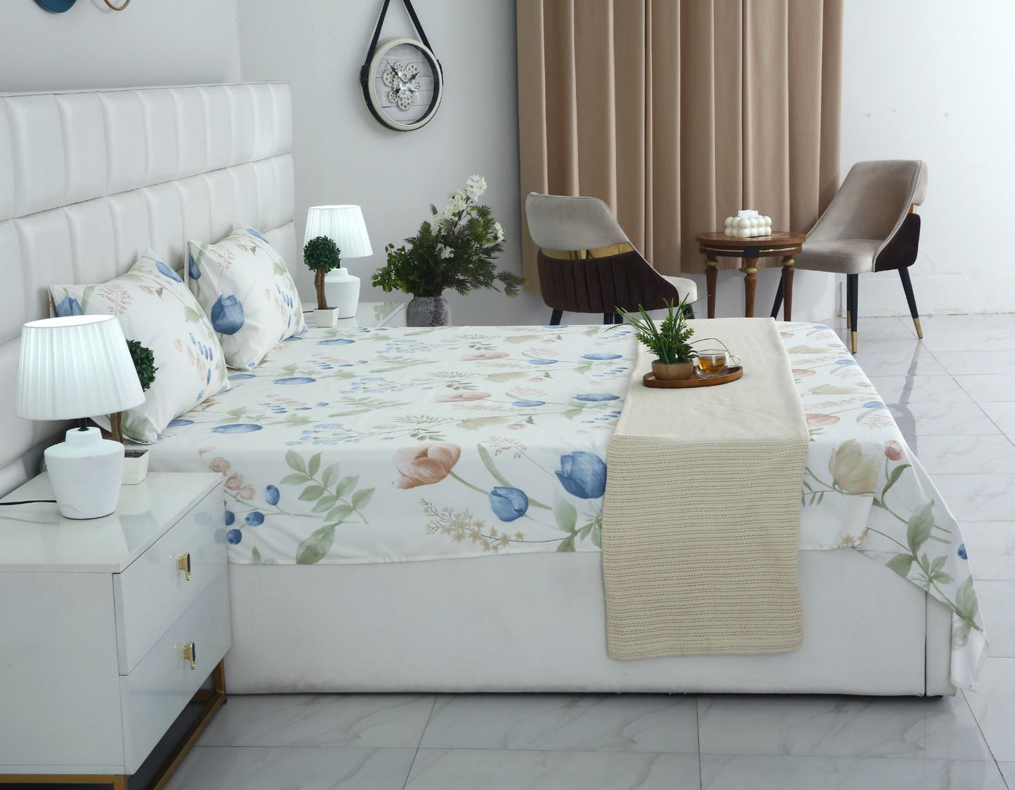 3 PCs Bed Sheet-Water Lilly BED SHEET Apricot