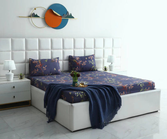 3 PCs Double Bed Sheet-Retro Leaf BED SHEET Apricot