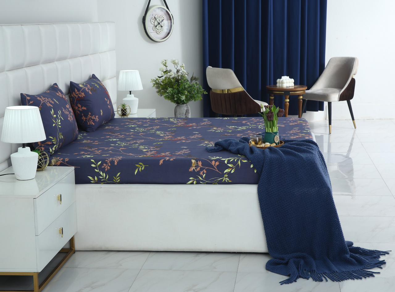 Fitted Bed Sheet-Retro Leaf Fitted Sheets Apricot