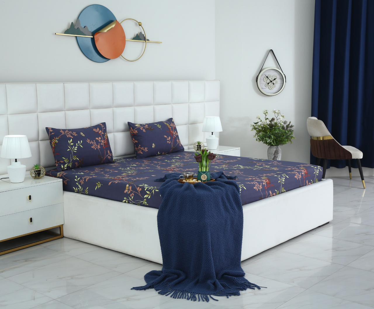 Fitted Bed Sheet-Retro Leaf Fitted Sheets Apricot