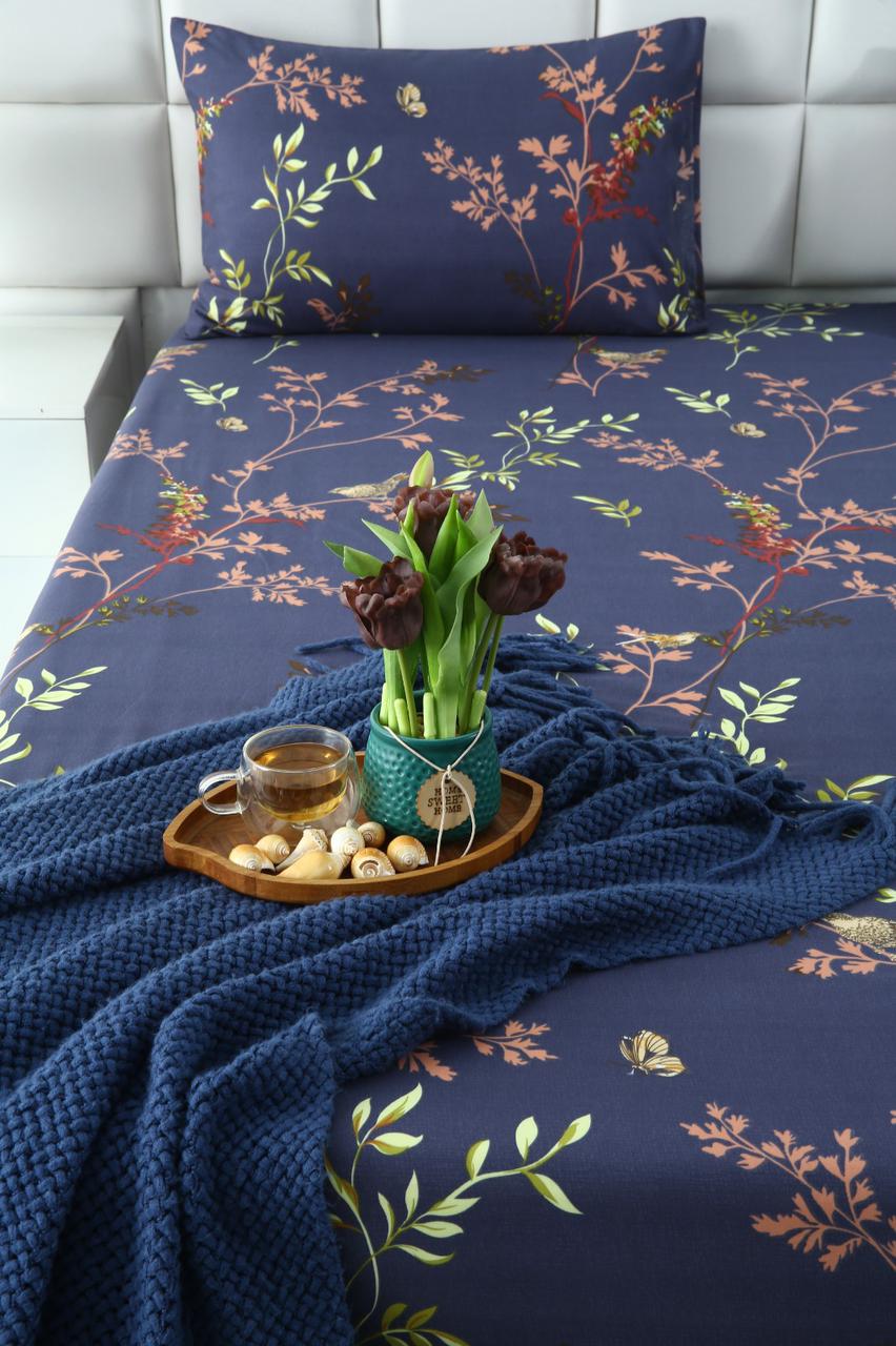 Fitted Bed Sheet-Retro Leaf Fitted Sheets Apricot