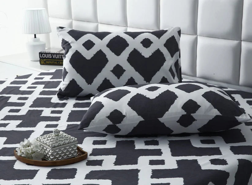 3 PCs Double Bed Sheet- Grey Diamond BED SHEET Apricot