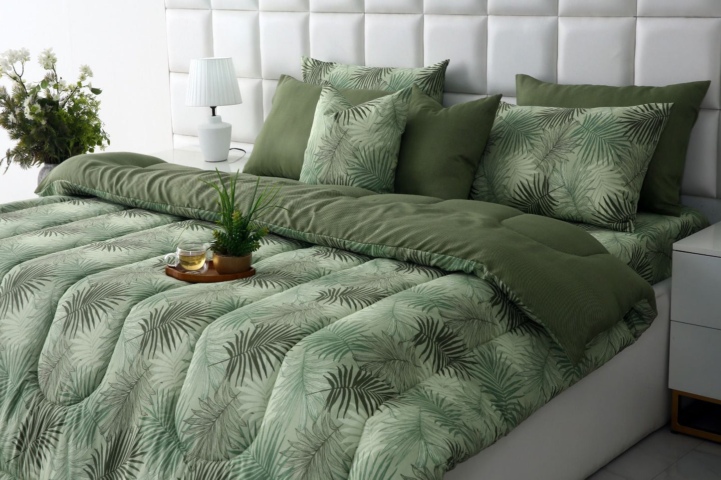 8 PCs Winter Razai Set-Palmy Jungle Comforters Apricot