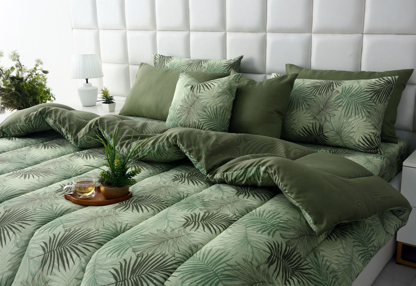 8 PCs Winter Razai Set-Palmy Jungle Comforters Apricot