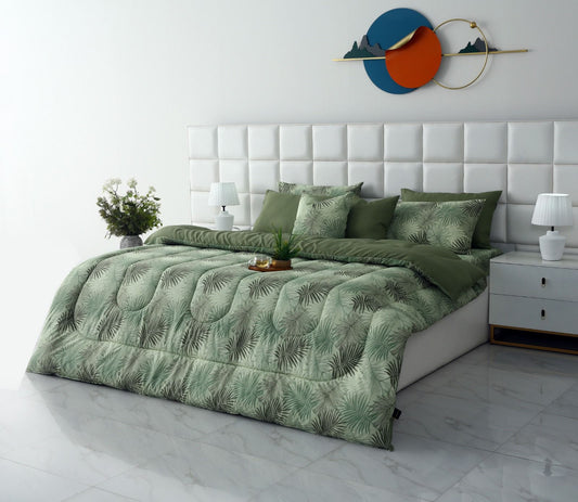 8 PCs Winter Razai Set-Palmy Jungle Comforters Apricot