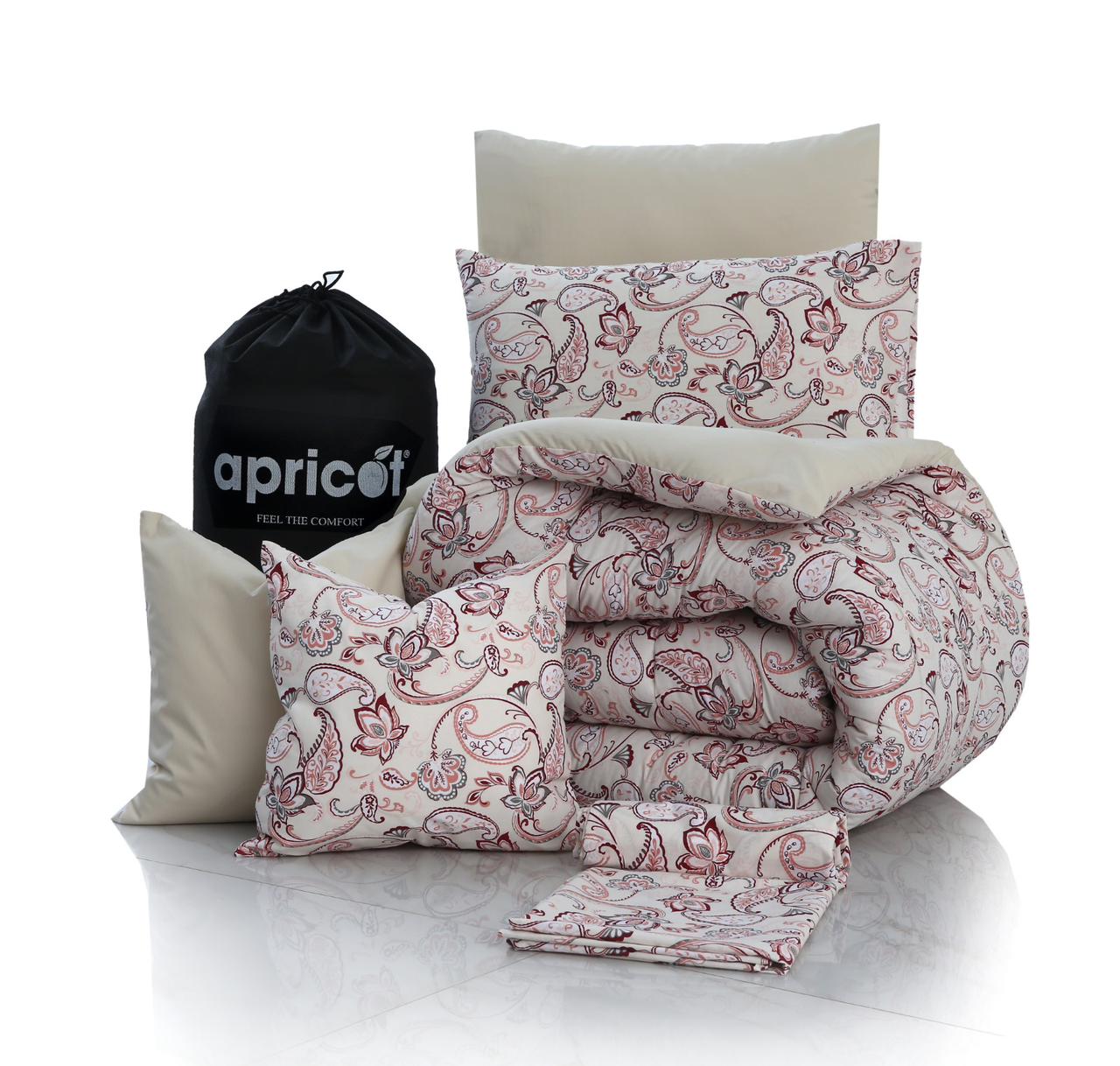 8 PCs Winter Razai Set-Pink Paisley Comforters Apricot