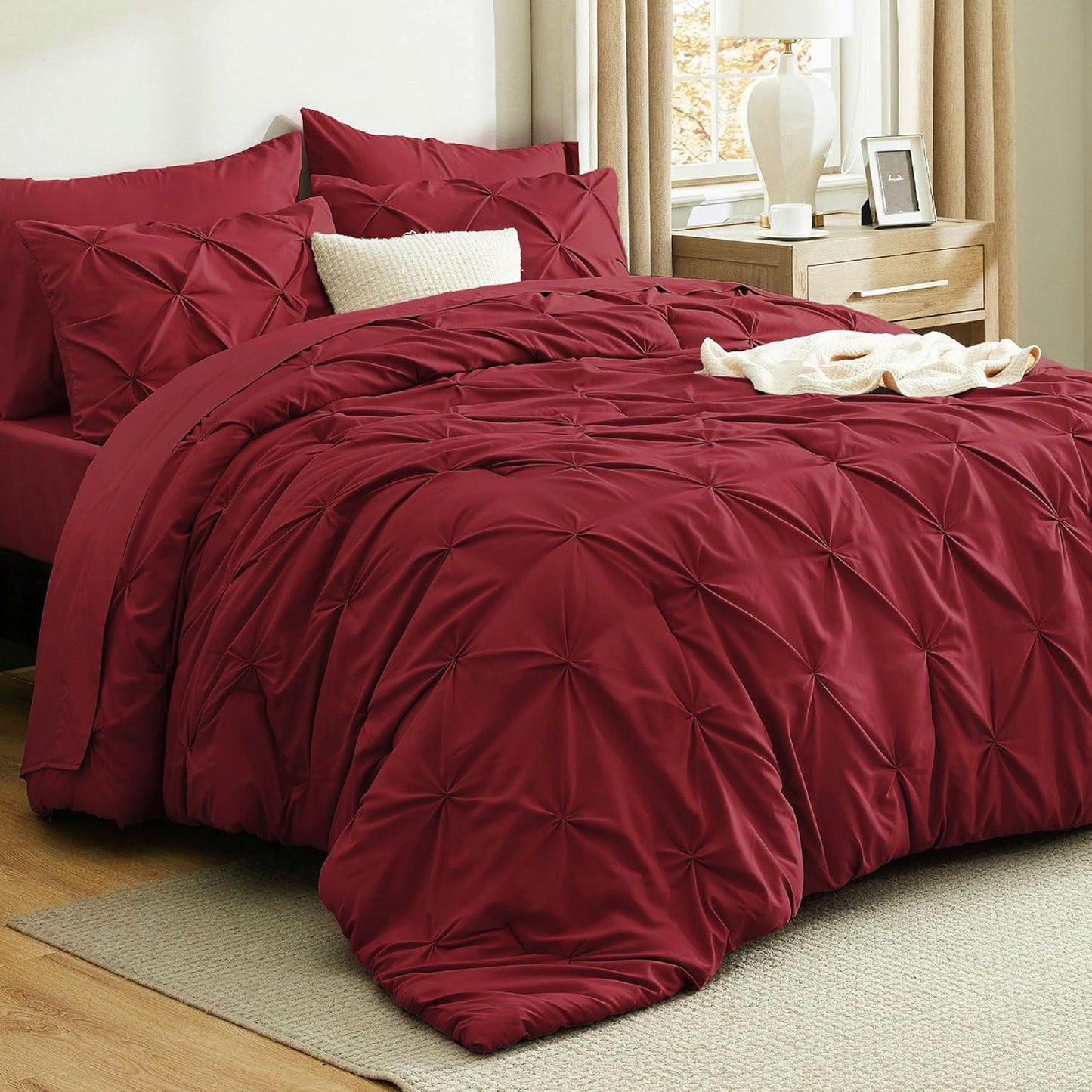 Solid Pintuck Duvet Cover-Maroon Bed Sheets Apricot