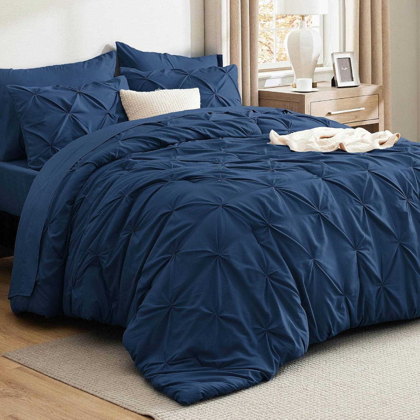 Solid Pintuck Duvet Cover-Navy Blue Bed Sheets Apricot