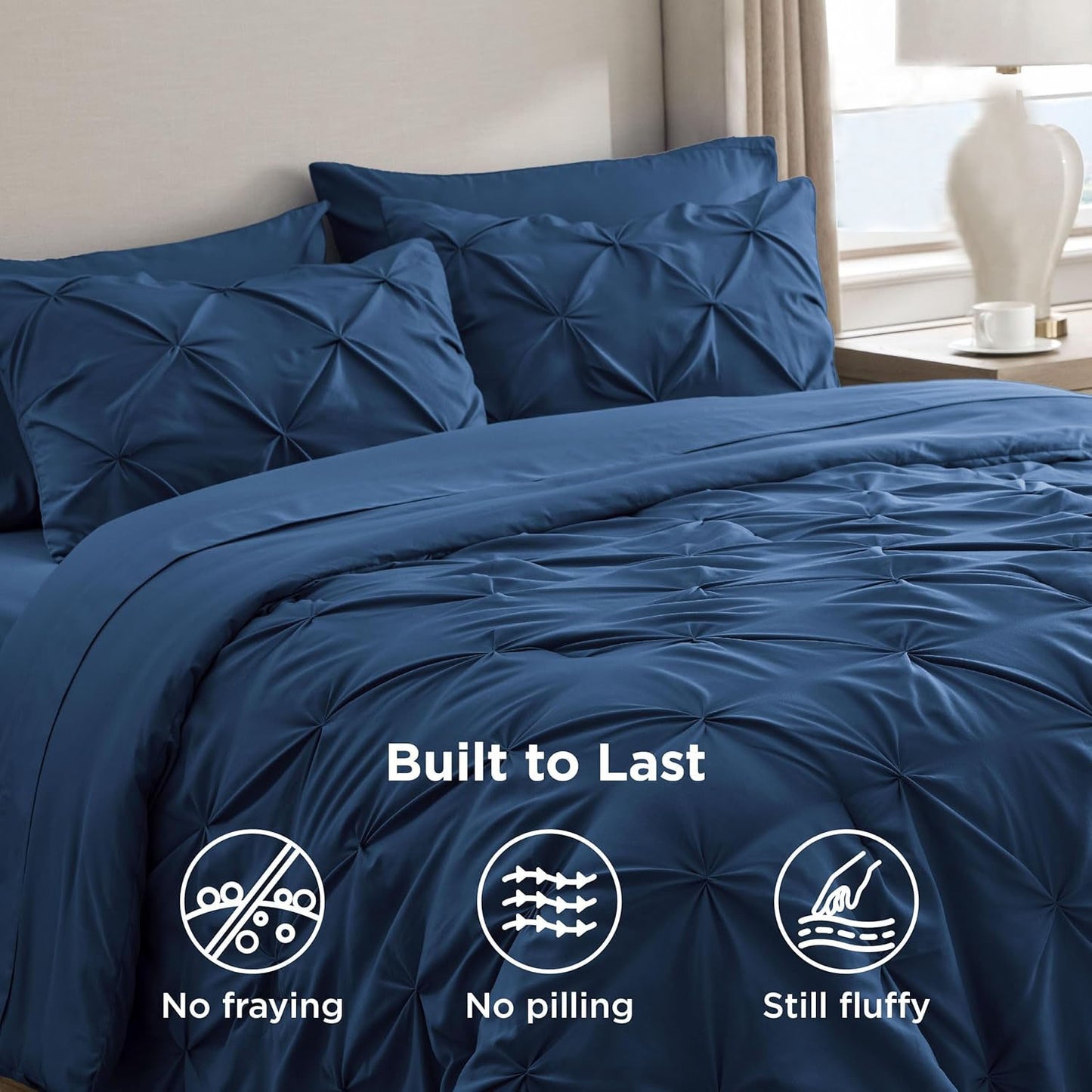 Solid Pintuck Duvet Cover-Navy Blue Bed Sheets Apricot