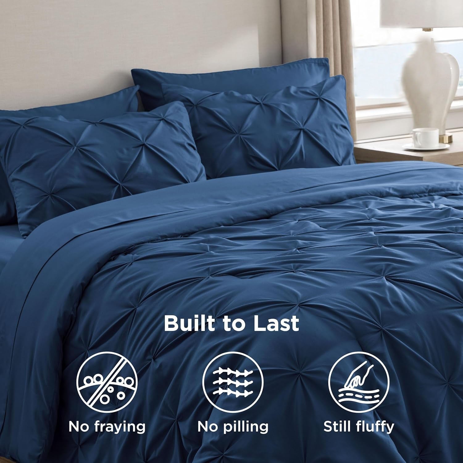 Solid Pintuck Duvet Cover-Navy Blue Bed Sheets Apricot