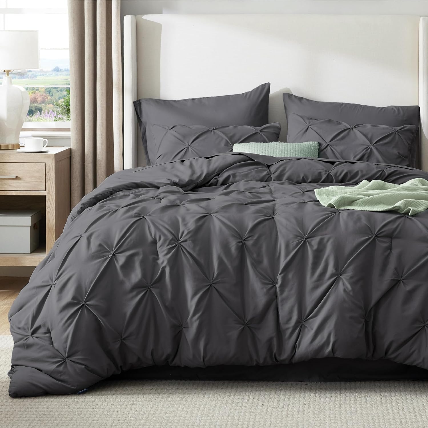Solid Pintuck Duvet Cover-Grey Bed Sheets Apricot