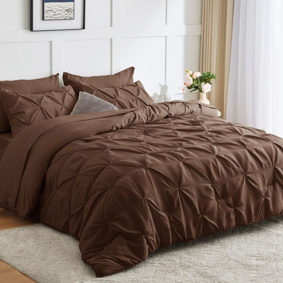 Solid Pintuck Duvet Cover Set-Brown Bed Sheets Apricot