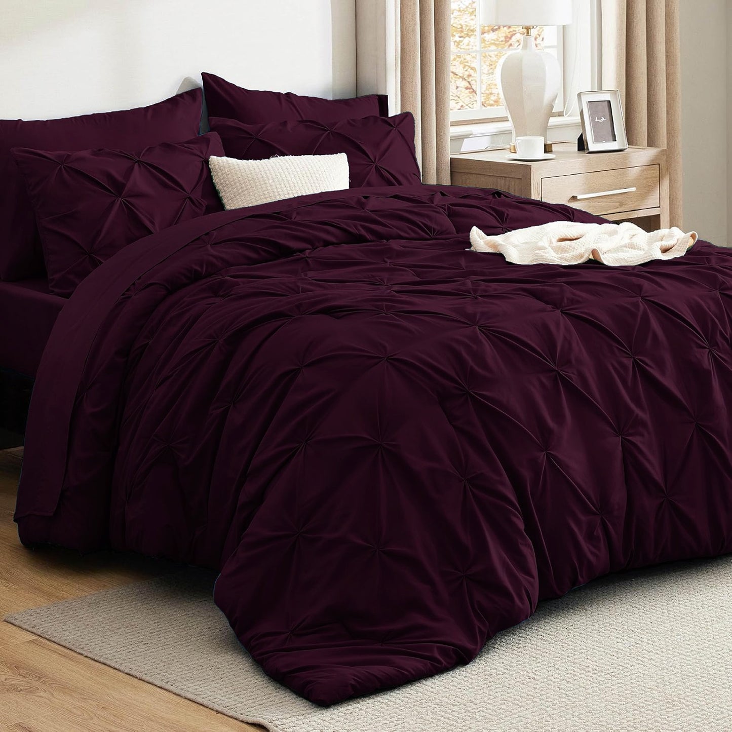 Solid Pintuck Duvet Cover Set-Plum Bed Sheets Apricot