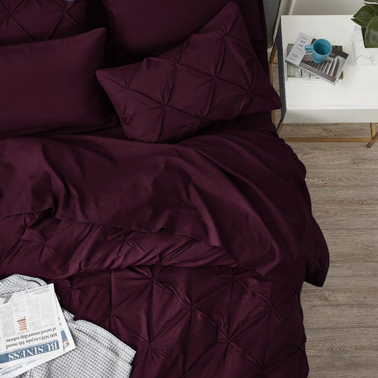 Solid Pintuck Duvet Cover Set-Plum