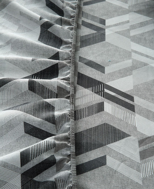 Fitted Bed Sheet-Grey Triangles Fitted Sheets Apricot
