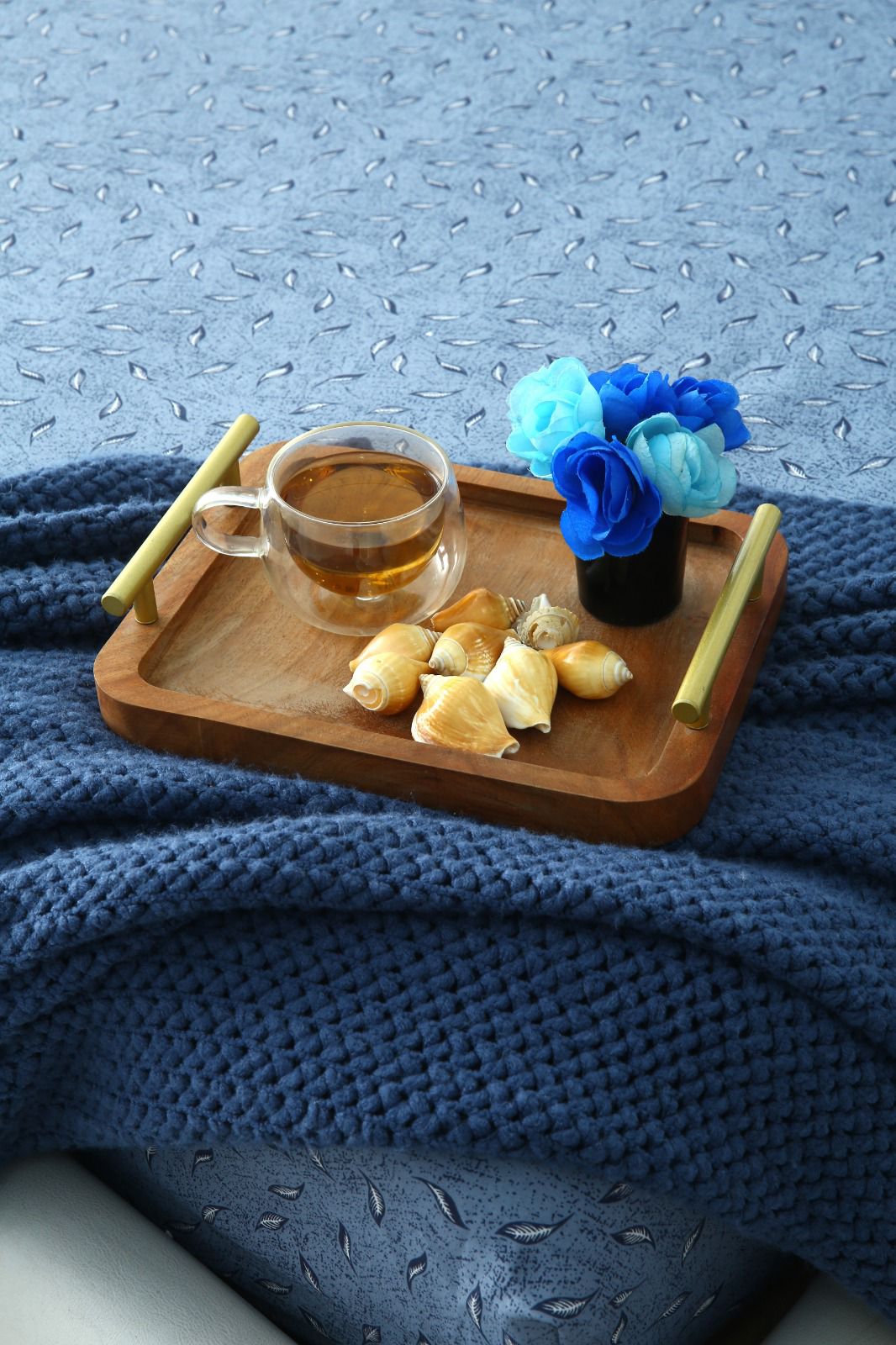 3 PCs Bed Sheet-Blue Feathers BED SHEET Apricot