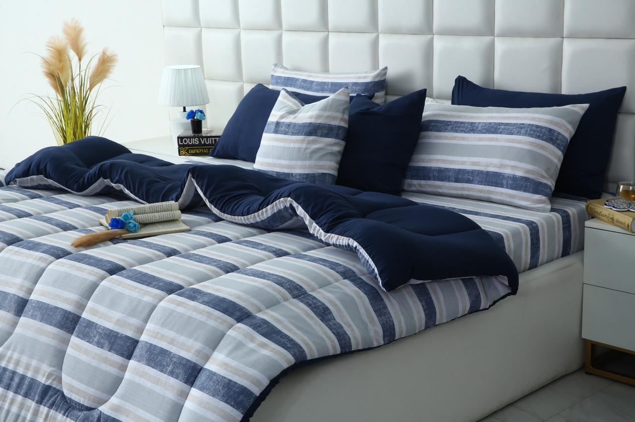 8 PCs Winter Razai Set-Chase Stripe Comforters Apricot