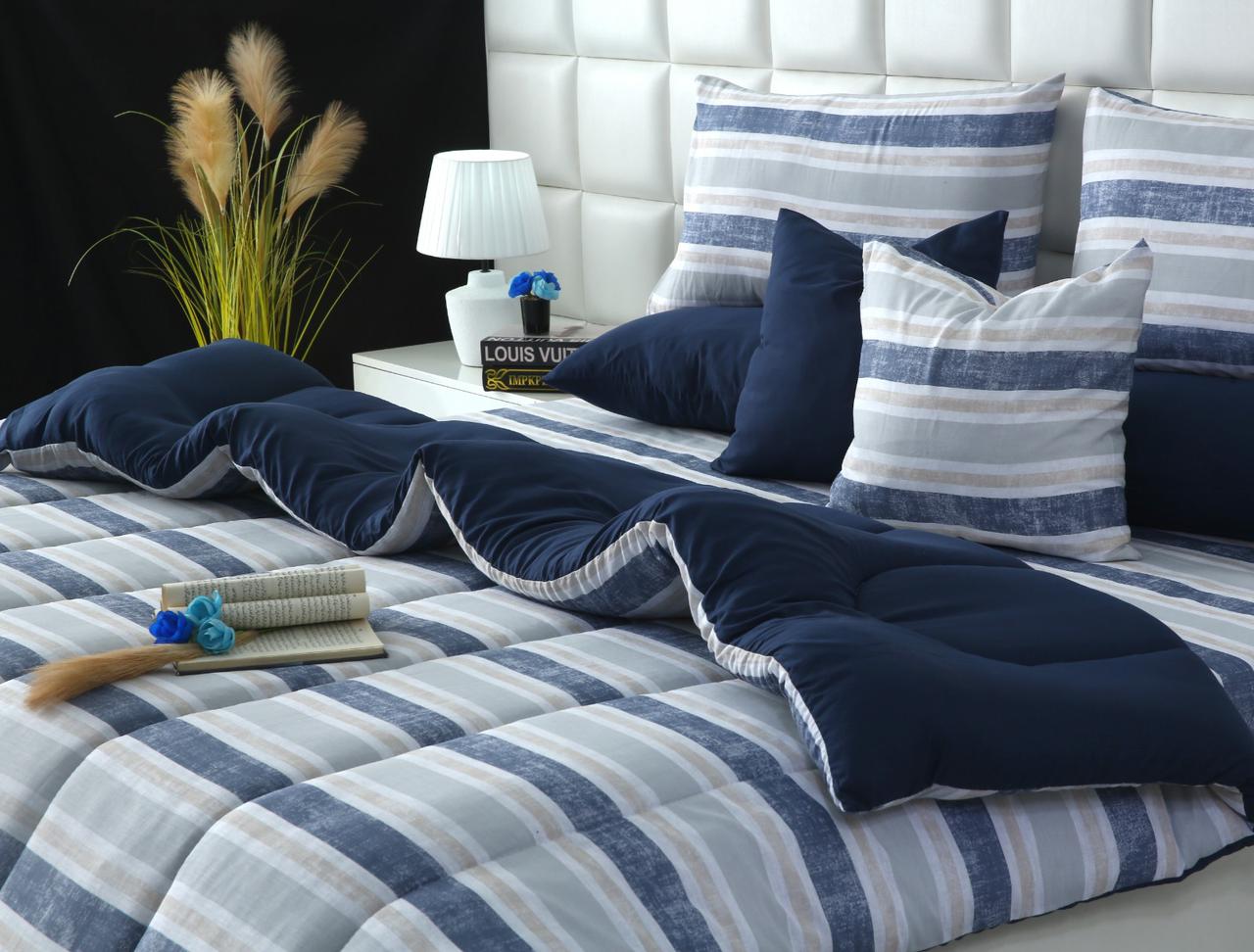 8 PCs Winter Razai Set-Chase Stripe Comforters Apricot