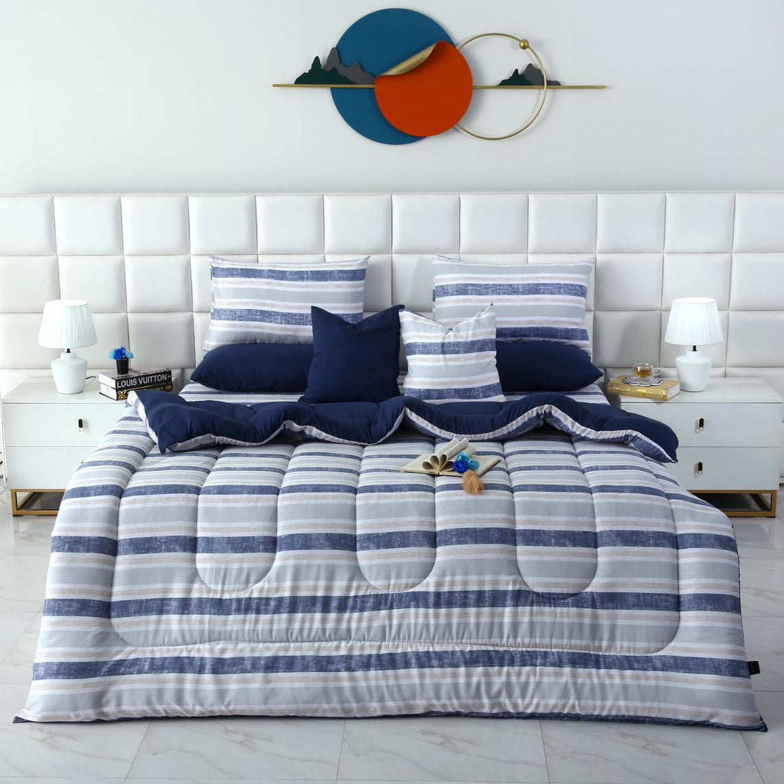 8 PCs Winter Razai Set-Chase Stripe – Apricot