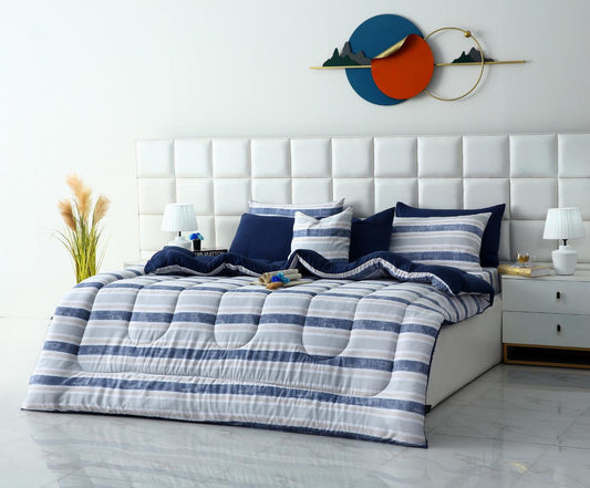 8 PCs Winter Razai Set-Chase Stripe Comforters Apricot
