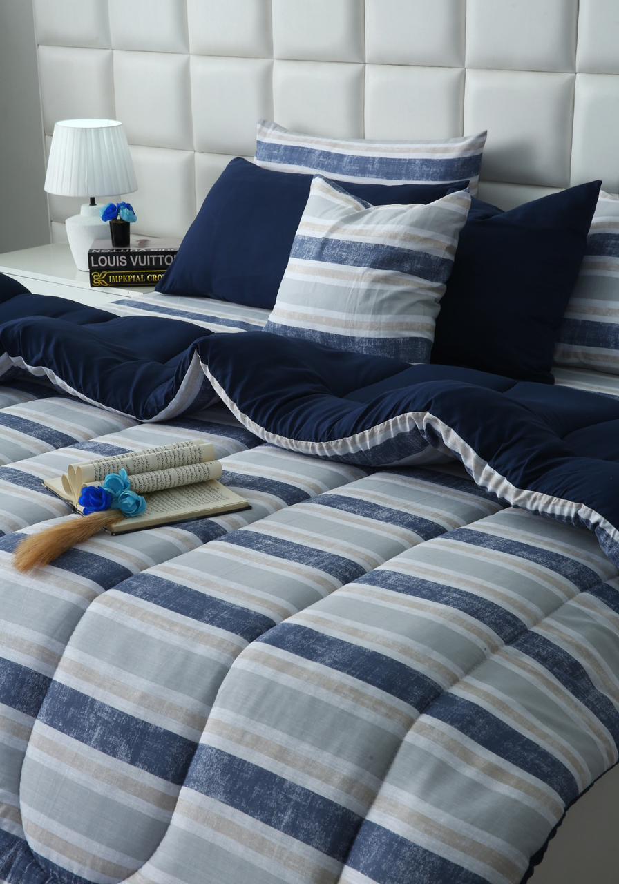 8 PCs Winter Razai Set-Chase Stripe Comforters Apricot