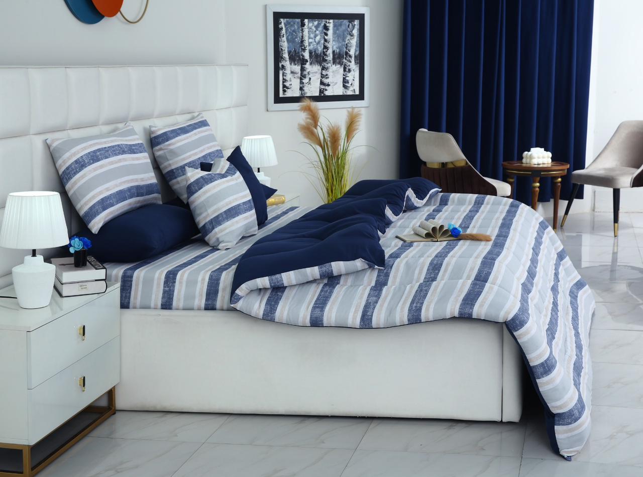 8 PCs Winter Razai Set-Chase Stripe Comforters Apricot