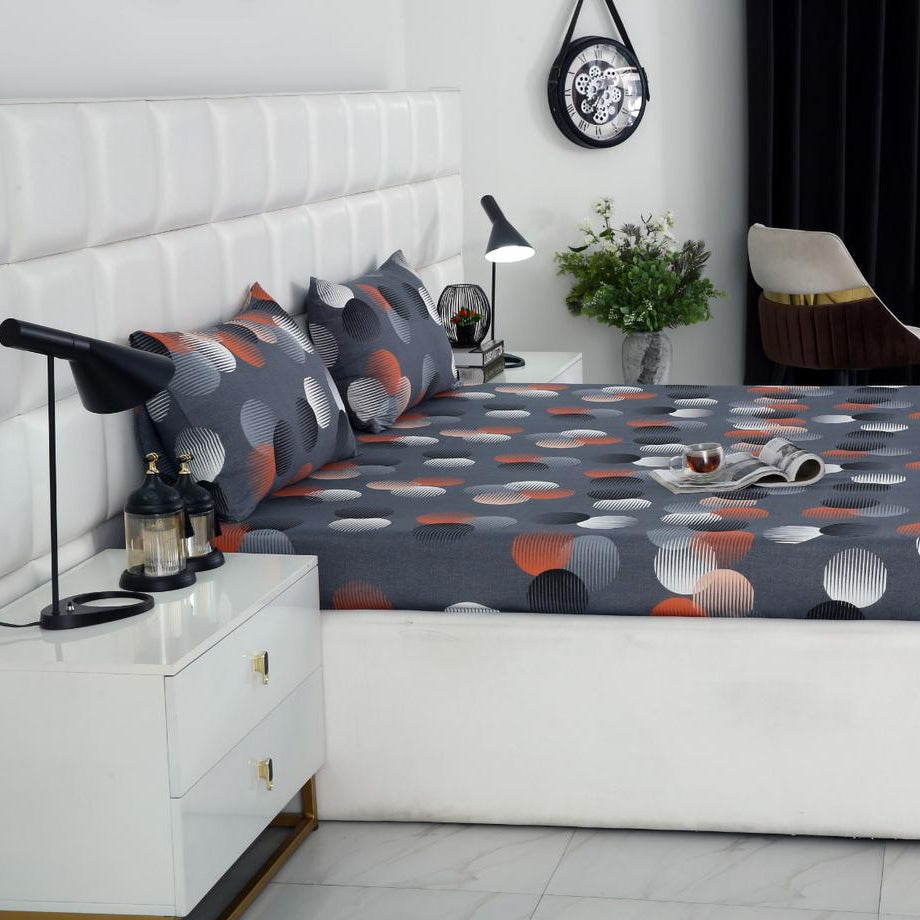 3 PCs Bed Sheet-Illustration Design BED SHEET Apricot