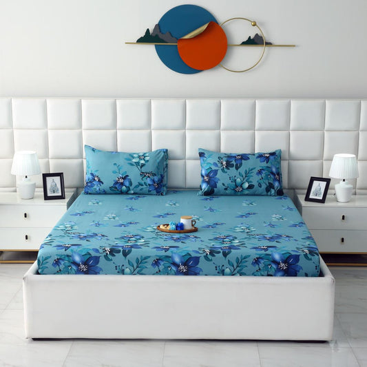 Fitted Bed Sheet-Azure Bloom Fitted Sheets Apricot